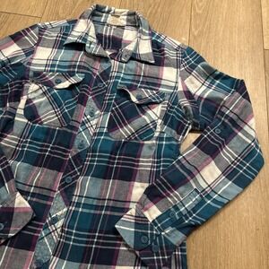 Duluth Trading Women's LS Roll Tab Sleeve Plaid Flannel Button Shirt Outdoor‎ XS